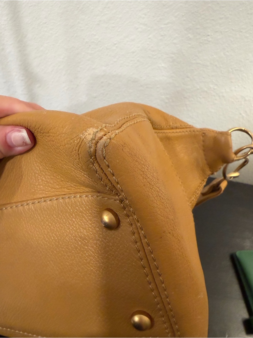 CHANEL Tan Leather Hobo Bag with Gold-Tone Chain - Picture 9 of 16